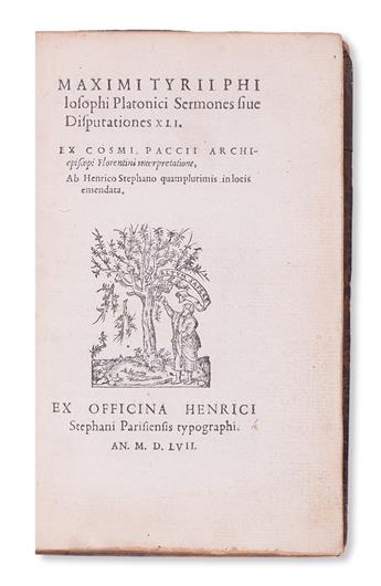 MAXIMUS TYRIUS. Sermones sive Disputationes XLI.  Greek text and Latin translation.  2 vols.  1557